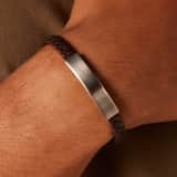 Gerecycled stainless steel heren plaatarmband mat bruin