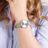 Regal dameshorloge met een groene pu leren band