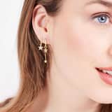 Zilveren goldplated oorringen met hanger ster met zirkonia voor dames