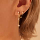 Zilveren goldplated oorknop dubbel ster zirkonia ketting voor dames