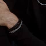 Herrenarmband, Edelstahl, Leder, Plättchen, schwarz