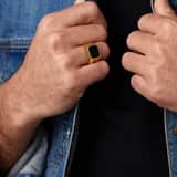 Stainless steel goldplated herenzegelring met zirkonia