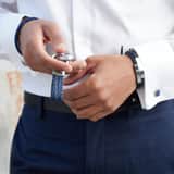 Stalen sleutelhanger leer blauw