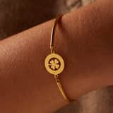 Stainless steel goldplated fantasiearmband met klaver voor dames