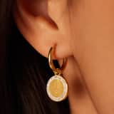 Stainless steel goldplated oorringen munt met kristal voor dames