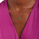 Stainless steel ketting met groene ovale munt
