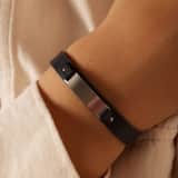 Gerecycled stainless steel jongen armband leer donker blauw