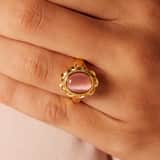 Stainless steel goldplated vintage ring met bloem roze