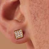Zilveren goldplated oorknoppen zirkonia vierkant 8mm voor heren