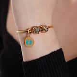 Bettelarmband-Anhänger aus vergoldetem Edelstahl, rund, mit weißen Zirkonia