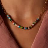 Stainless steel goldplated ketting met hanger met natuursteen voor dames