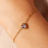 Stainless steel goldplated fantasiearmband met hanger hart met zirkonia voor dames
