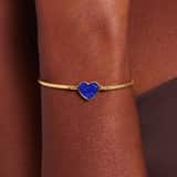 Armband aus Edelstahl, vergoldet, Herz mit Kristall, Saphirblau