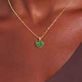 Halskette aus Edelstahl, vergoldet, Herz mit Kristall, Peridotgrün