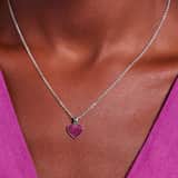 LivLiv stainless steel ketting hart met kristal fuchsia voor dames