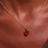 Stainless steel goldplated ketting met hanger hart met rood kristal voor dames