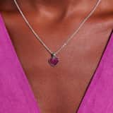 Halskette aus Edelstahl, Herz mit Kristall, Amethystfarben