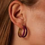 Ohrringe aus Edelstahl, vergoldet, doppelt, Fuchsia-Aubergine
