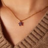 Halskette aus Edelstahl, vergoldet, Blume mit Zirkonia, Lila