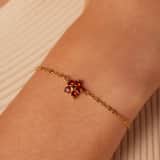 Armband aus Edelstahl, vergoldet, Blume mit Zirkonia, Rot