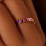 Ring, 925 Silber, vergoldet, bunte Emaille-Herzen