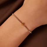 Tennisarmband aus Edelstahl, vergoldet, mit weißem kubischem Zirkonia, Buchstabe: I