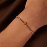 Stainless steel goldplated fantasiearmband met letterhanger T met zirkonia voor dames