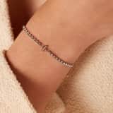 Tennisarmband aus Edelstahl, mit weißem kubischem Zirkonia, Buchstabe: I