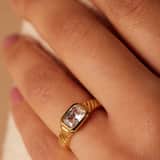 Vintage-Ring aus Edelstahl, vergoldet, mit weißen Zirkonia