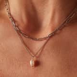 Halskette aus Edelstahl, doppeltes Closed-Forever-Glied mit Perle