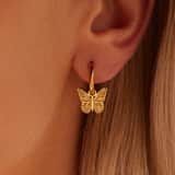 Stainless steel goldplated oorringen met hanger vlinder voor dames