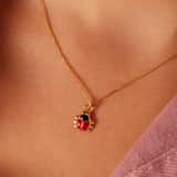 Zilveren goldplated kinderketting met hanger lieveheersbeestje met emaille 