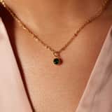 Stainless steel goldplated ketting met hanger geboortesteen Mei voor dames