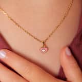 Zilveren goldplated kinderketting met hanger hart met emaille