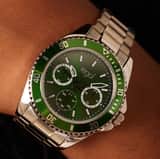 Regal heren horloge staal met groene wijzerplaat