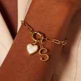 Charm aus Edelstahl, vergoldet, Herz, Weiß