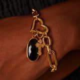 Charm aus Edelstahl, oval, mit schwarzem Achat