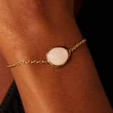 Armband aus Edelstahl, vergoldet, mit Rosenquarz, oval