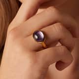 Ring aus Edelstahl, vergoldet, mit Amethyst, oval