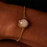 Stainless steel goldplated fantasiearmband met rozenkwarts voor dames
