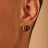 Stainless steel goldplated oorknoppen met amethyst voor dames