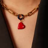 Stainless steel goldplated hanger hart met rood emaille voor dames