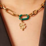 Stainless steel goldplated hanger met groen email voor dames