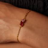 Armband aus Edelstahl, vergoldet, mit rotem Zirkonia, Herz