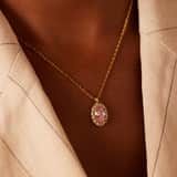 Halskette im Vintage-Stil aus Edelstahl, vergoldet, mit rosa Zirkonia