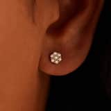Zilveren goldplated oorknoppen bloem met zirkonia voor dames