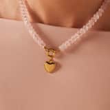 Stainless steel bedelketting rosequartz voor dames