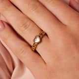 Stainless steel goldplated ring hart met kristal voor dames