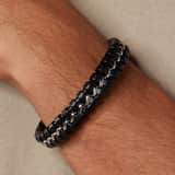 Stainless steel herenarmband gevlochten leer zwart
