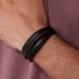 Stainless steel herenarmband gevlochten leer zwart